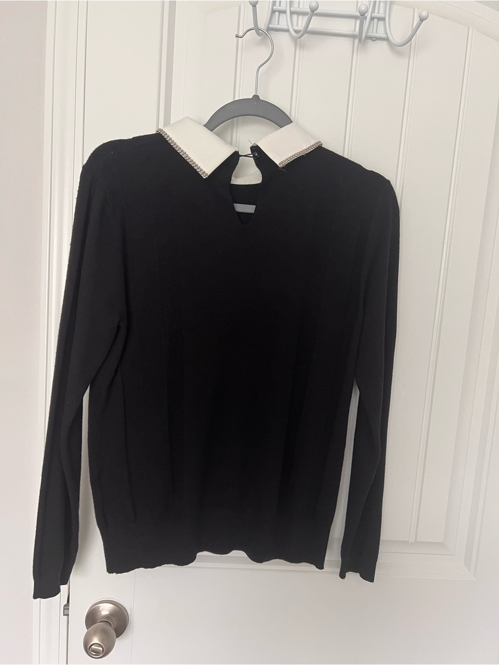 Liv Milano Preppy sweater Black with White beaded Collar - Size S - Picture 3 of 6